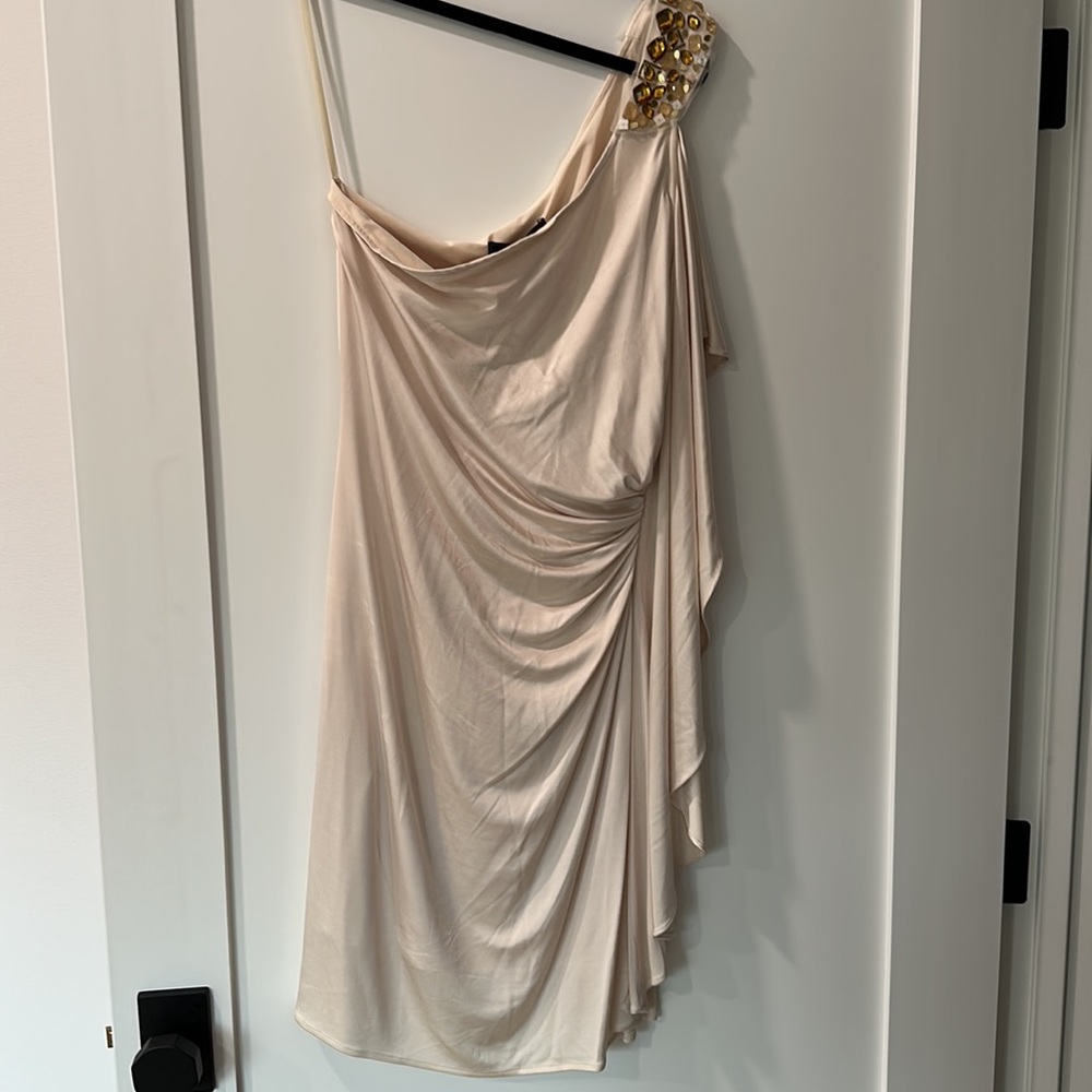 NWT BCBG Maxazria acetate interlock bodycon dress one shoulder M